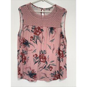 Daniel Rainn Women’s Size 2X Pink Floral Crochet Detail Crop Neck Top